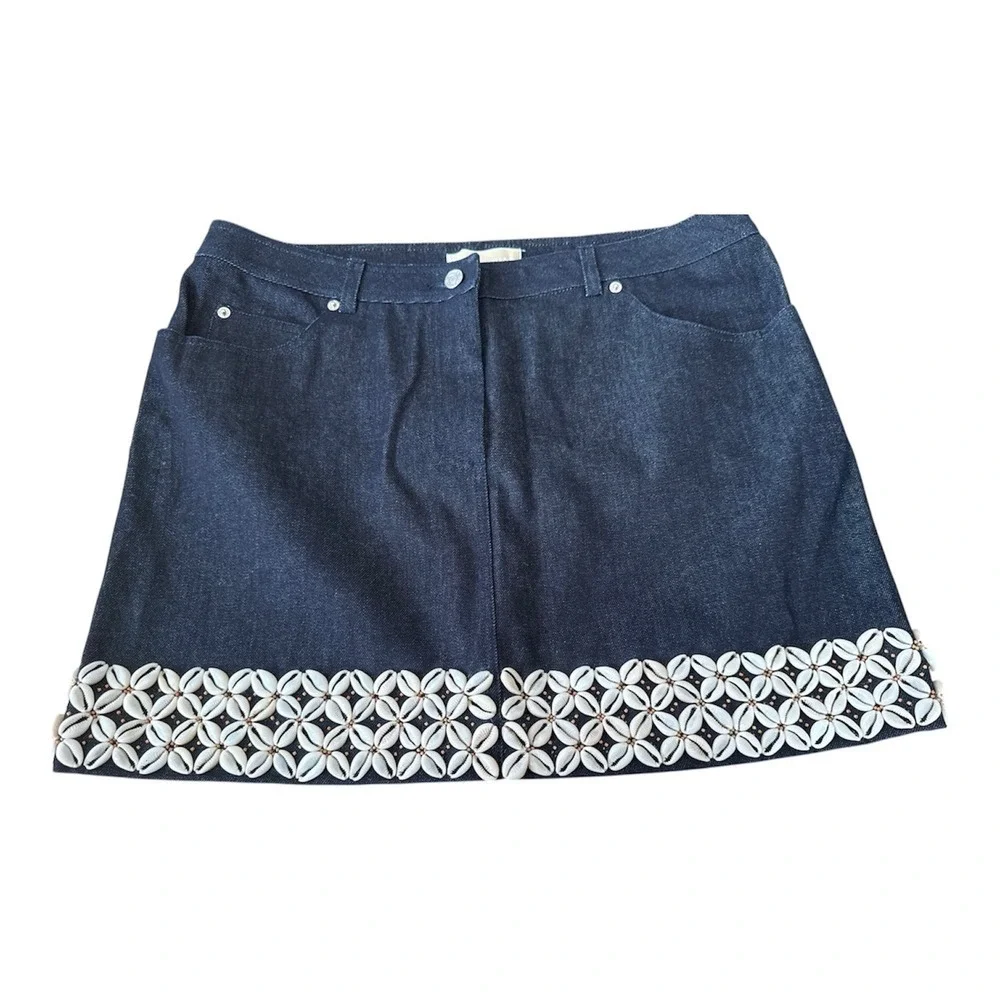 Michael Kors Denim Mini Skirt With Seashell Embellishment Size 14